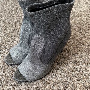 Glitter Peep-Toe Women Ankle Boots - Silver mesh like material